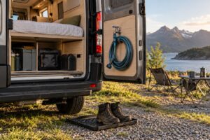 Read more about the article Campervan External Shower Point: Plan Access for Muddy Gear